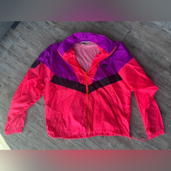80s 90s Vintage Nike Swoosh Neon Colorblock Windbreaker Jacket - size M - Picture 3 of 7